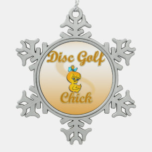 Disc Golf Chick Tin Sneeuwvlok Ornament