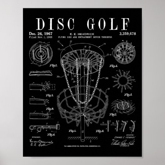Disc Golf Frolf Frisbee Schets Antieke Octrooi Tek Poster (Voorkant)