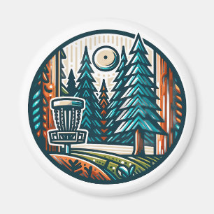 Disc Golf in de Bossen Retro Vibe Art Magneet