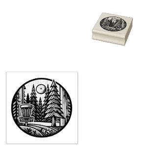 Disc Golf in de Bossen Retro Vibe Art Rubberstempel