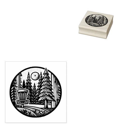 Disc Golf in de Bossen Retro Vibe Art Rubberstempel (Gestempeld)