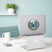 Disc Golf in de Bossen Retro Vibe Art Sticker (Laptop op bureau)