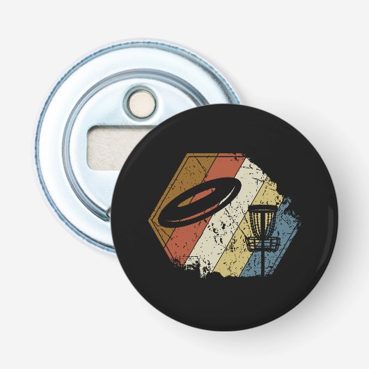 Discgolf Basket Retro Button Flesopener (Voorkant)