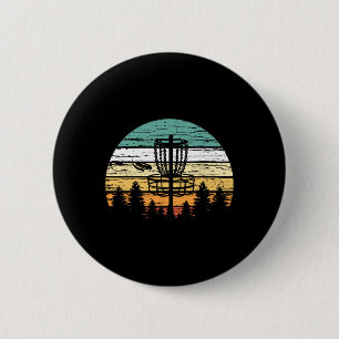 Discgolf Retro T-shirt, Zonsondergang Vintage Fris Ronde Button 5,7 Cm