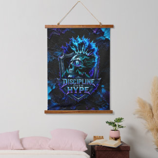 Discipline Boven Hype Bitcoin Blauwe Kwaststreek Hangend Wandkleed
