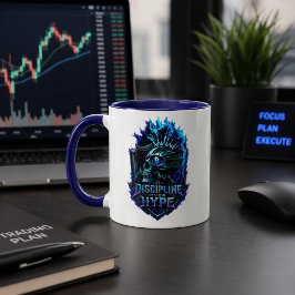 Discipline Boven Hype Blauwe Gloed Bitcoin Crypto Mok