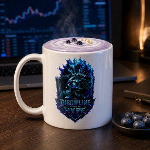 Discipline Boven Hype Blauwe Gloed Bitcoin Crypto Mok
