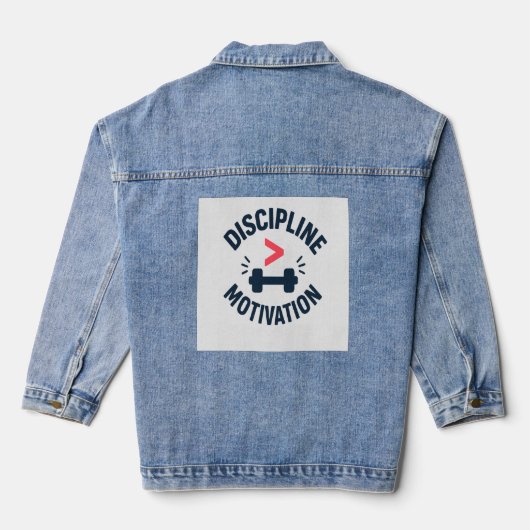 DIscipline Greater than Motivation- Gym Fitness  Denim Jacket (Achterkant)