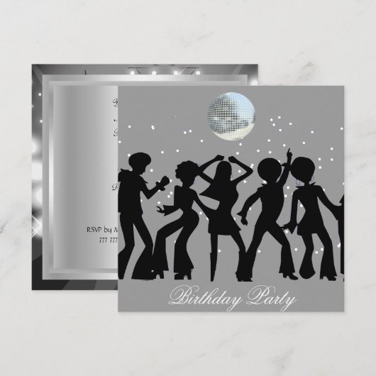 Disco 70's Birthday Party Invitation Kaart (Voorkant / Achterkant)