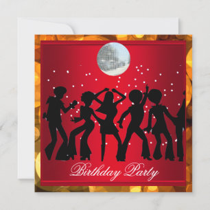 Disco 70's Verjaardagsfeestje Rood retro 3 Kaart