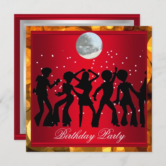 Disco 70ste verjaardagsfeest Rood retro 3 Kaart (Voorkant / Achterkant)