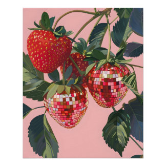 Disco Bal Aardbeien Poster Muurprint Perfect Poster