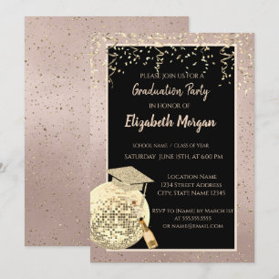 Disco Bal Confetti, Wijn Roze Goud Afstuderen Kaart