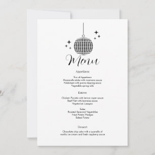 Disco Bal Dinner Menu Kaart
