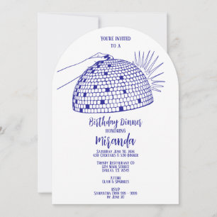 Disco Bal Dinner Uitnodiging Blauw