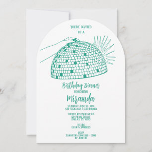 Disco Bal Dinner Uitnodiging Teal
