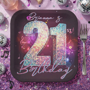 Disco Bal Muzieknotities Roze 21e Verjaardag Papieren Bordje