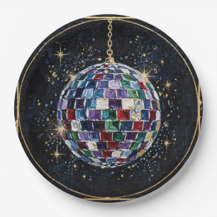 Disco Bal Nieuwjaarsavond Papieren Bord - Zwart Go