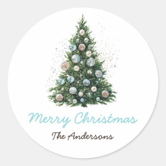 Disco Bal Ornament Kerstboom Custom Kerstfeestdag Ronde Sticker (Voorkant)