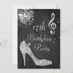 Disco Ball and Heels Zwart & Zilver 17e Verjaardag Kaart