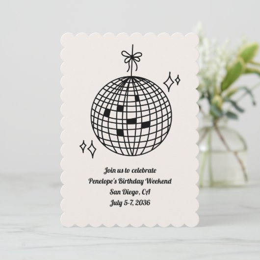 Disco Ball Anniversaire Fête Week-end Invitation (Debout devant)