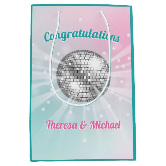 Disco Ball Baby shower Groovy Medium Cadeauzakje (Voorkant)