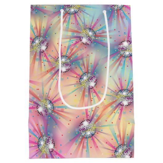 Disco Ball Baby shower Groovy Pastel Rainbow Medium Cadeauzakje (Achterkant)