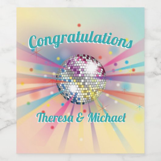 Disco Ball Baby shower Groovy Pastel Regenboog gun Wijn Etiket (Enkel label)