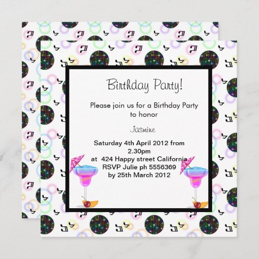 disco ball BIRTHDAY PARTY INVITATION Kaart (Voorkant / Achterkant)