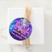 Disco Ball Bright Neon Pink Glowing Dank u Bedankjes Labels (In situ)