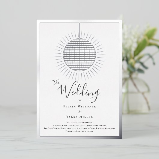Disco Ball Bruiloft Folie Uitnodiging (Staand Voorkant)