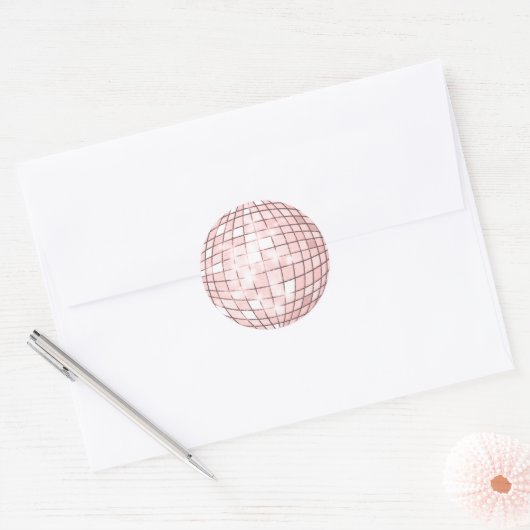 Disco Ball Champagne Pink Classic Round Sticker (Envelop)