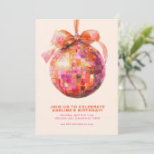 Disco Ball Coquette Bow Invitations de fête d'anni (Debout devant)