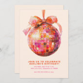 Disco Ball Coquette Bow Invitations de fête d'anni (Devant / Derrière)
