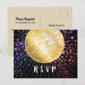 Disco ball, dans, gouden Briefkaart RSVP (Voorkant / Achterkant)