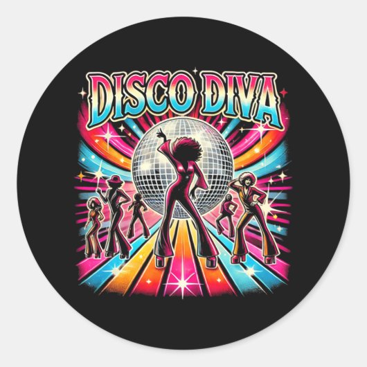 Disco Ball Disco Diva Queen Ronde Sticker (Voorkant)
