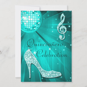 Disco Ball en Sparkle Heels Blauwgroen Quinceañera Kaart