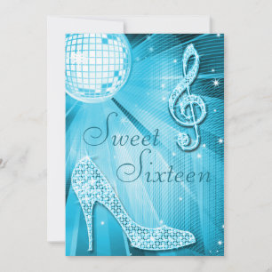 Disco Ball en Sparkle Heels Sweet 16 Lichtblauw Kaart