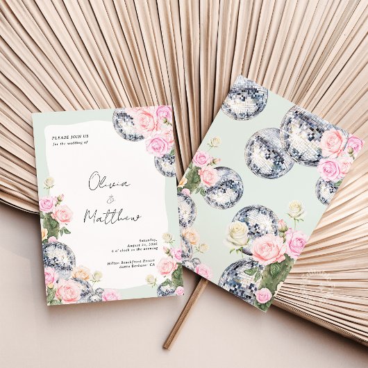 Disco Ball Faire-part de mariage Floral Vert