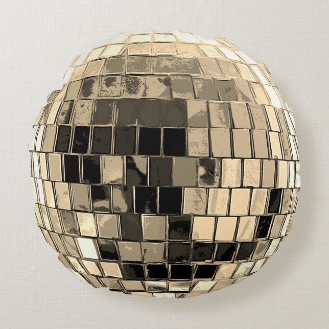 Disco Ball - Goud Rond Kussen (Voorkant)