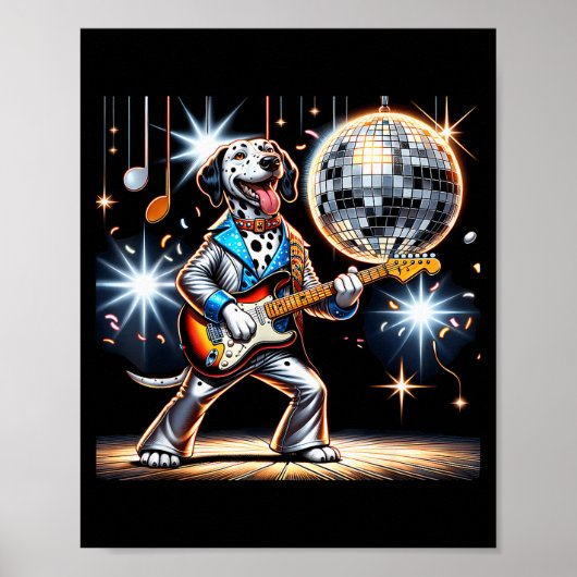 Disco Ball Guitar Dalmatian Dog Men Women Kids Poster (Voorkant)