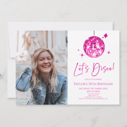 Disco Ball Laten we Disco Custom Foto Verjaardagsf Kaart (Voorkant)