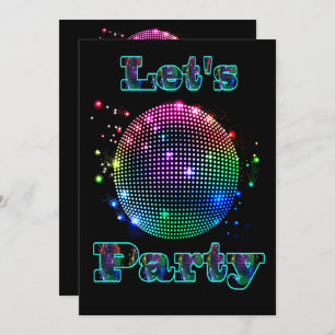 Disco Ball Let's Party Custom Invitation Kaart