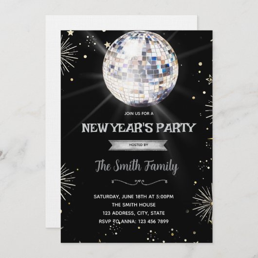 Disco Ball New Year's Eve invitation (Devant / Derrière)