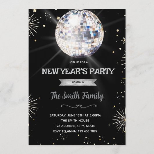 Disco Ball New Year's Eve invitation (Devant)