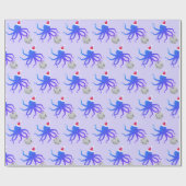 Disco Ball Octopus Santa Hoed Kerstmis Cadeaupapier (Vlak)