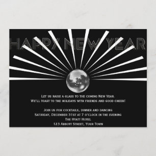 Disco Ball op Black and White New Years Eve Kaart
