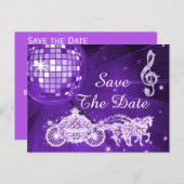 Disco Ball, Princess Coach & Horses slaan de datum Aankondigingskaart (Voorkant / Achterkant)