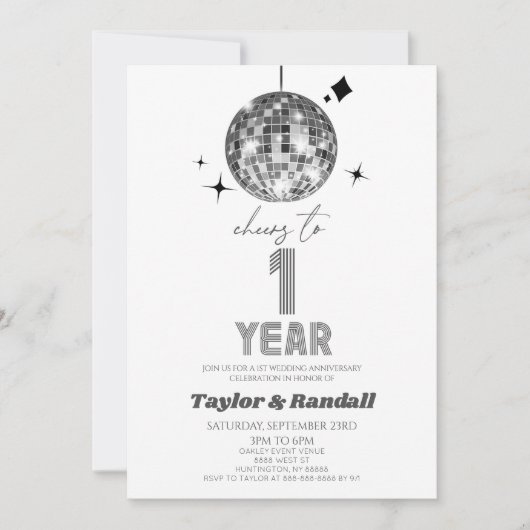 Disco Ball proost op 1 jaar bruiloft Jubileum Kaart (Voorkant)