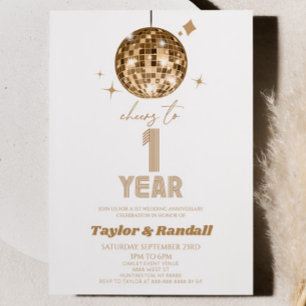 Disco Ball proost op 1 jaar bruiloft Jubileum Kaart
